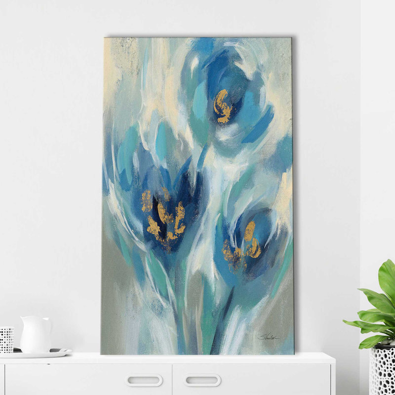 «Blue Fairy Tale Floral I» par Silvia Vassileva - Peinture, Toile tendue, H 60 po x l 36 po x P 1,5 po
