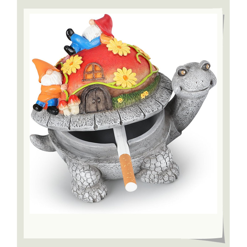 Cendrier tortue en résine fabriqué à la main, couvercle semi-fermé coupe-vent, 3 fentes à cigares, décoration résistante aux rayons UV pour le jardin