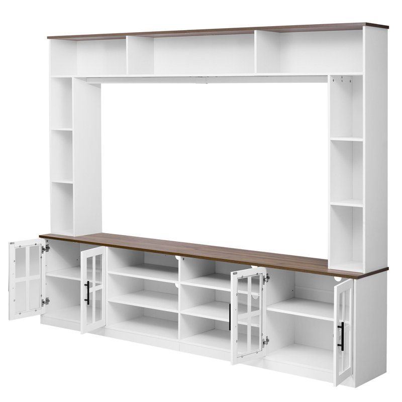 95.5" W Wall Unit Entertainment Center With Bookshelves For Tvs Up To 80", White