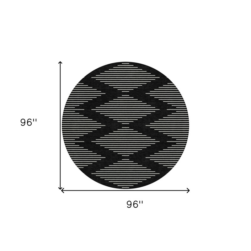 Tapis intérieur / extérieur rond lavable noir et ivoire 8 pi