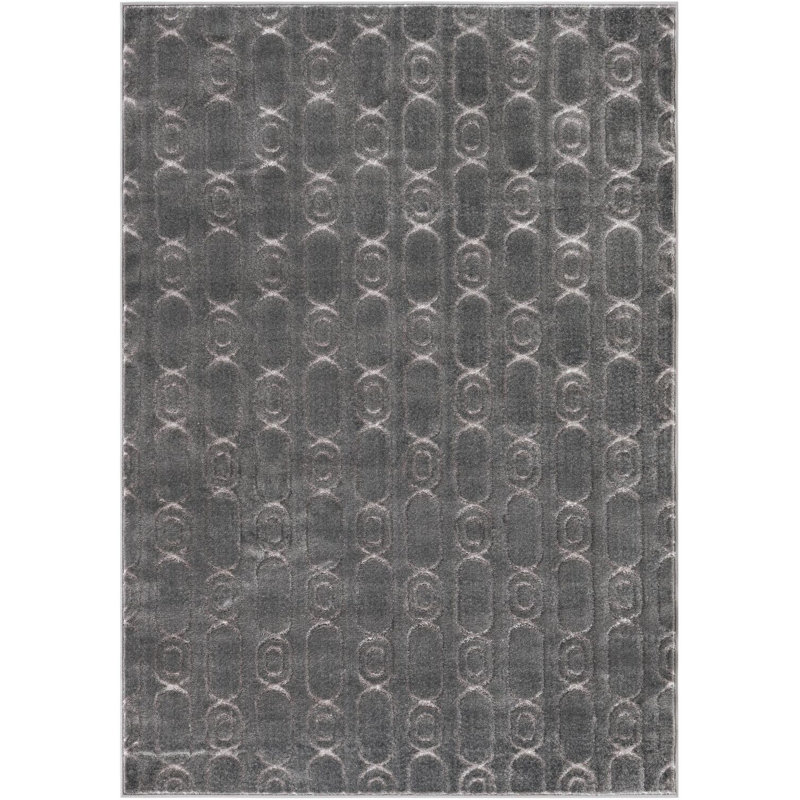 Tapis contemporain gris et argenté Vincente, Rectangle 5 pi 1 po x 7 pi 1 po