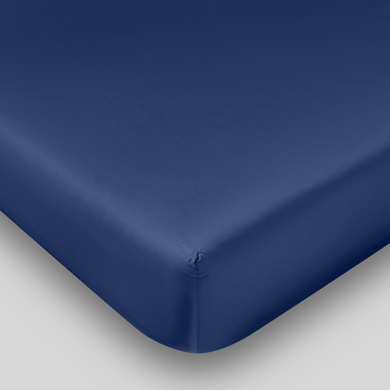 Drap-housse 100% coton 400 fils Sateen, Bleu foncé, Drap-housse pour lit simple TG