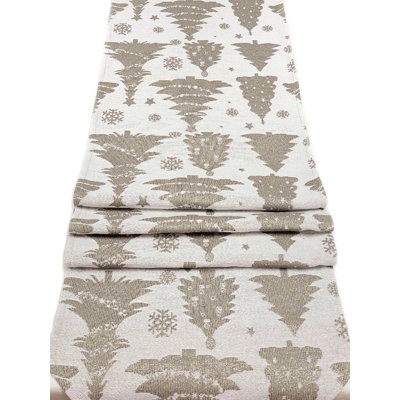 Silver Pine Trees Christmas Table Runner F07M5-9A Silver