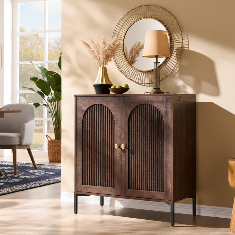 Buffet moderne cannelé avec rangement, Brun, One piece, H 34 po x l 30,88 po x P 15,75 po