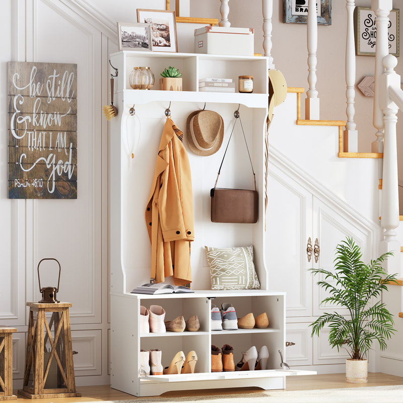 Bobbi Hall Tree 31.5'' Wide with Bench and Shoe Storage, White