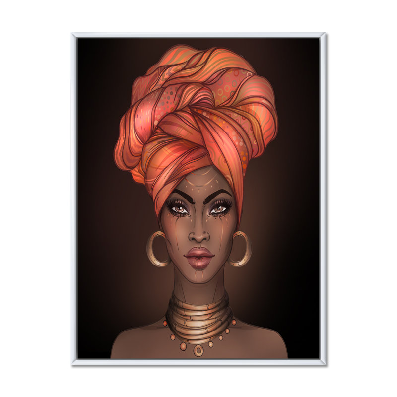 Femme afro-américaine avec un turban V - Impression sur toile, H 32 po x l 24 po x P 1 po, Toile blanche encadrée