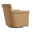Fauteuil d'appoint en similicuir brun pivotant à 360°, dossier arrondi, surpiqûres décoratives, coutures passepoilées, assise à ressorts, coussin d'assise amovible, patins de sol, aucun assemblage requis.