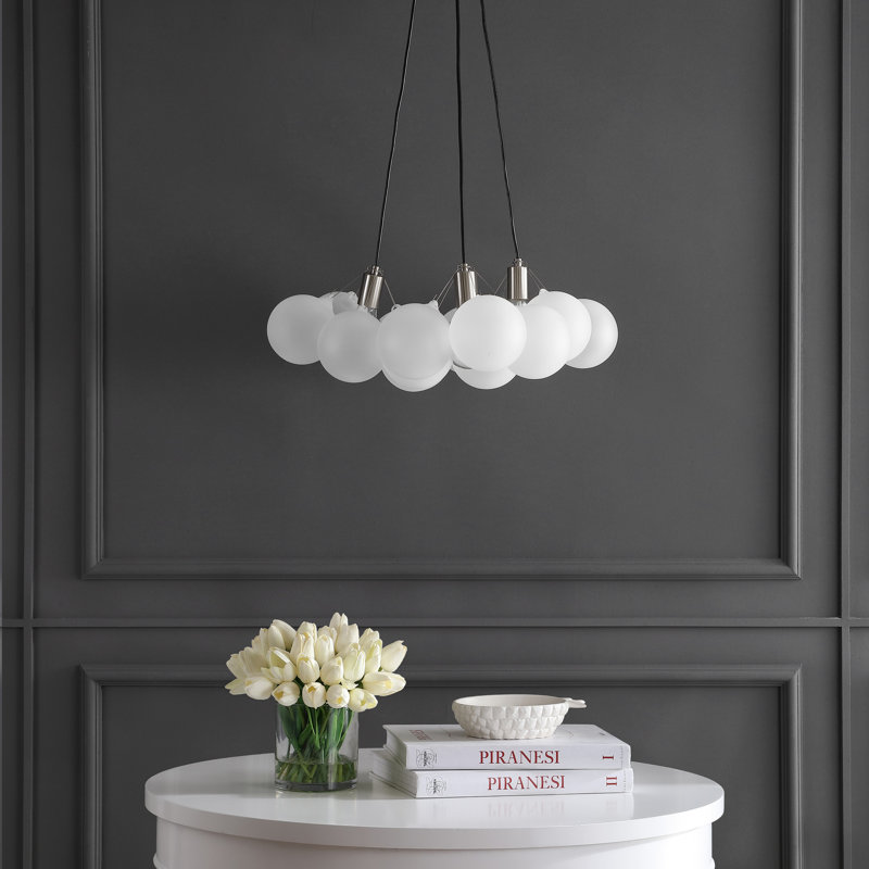 Aubrey 24" 3-Light Mid-Century Glam Frosted Glass Orb LED Chandelier