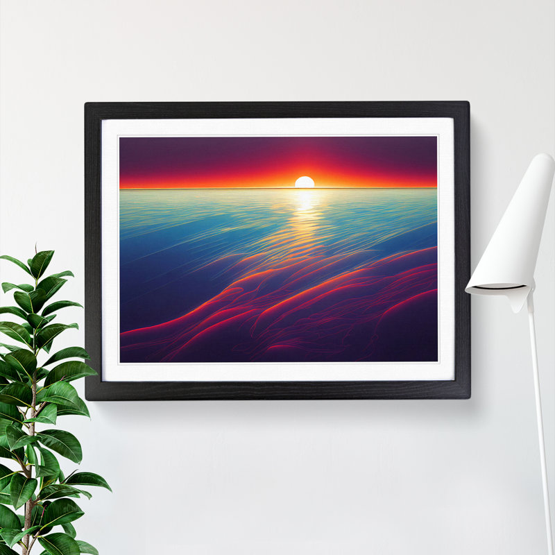 Pure Ocean Sunset - Single Picture Frame Painting, 46cm H x 64cm W x 2cm D, Black Framed