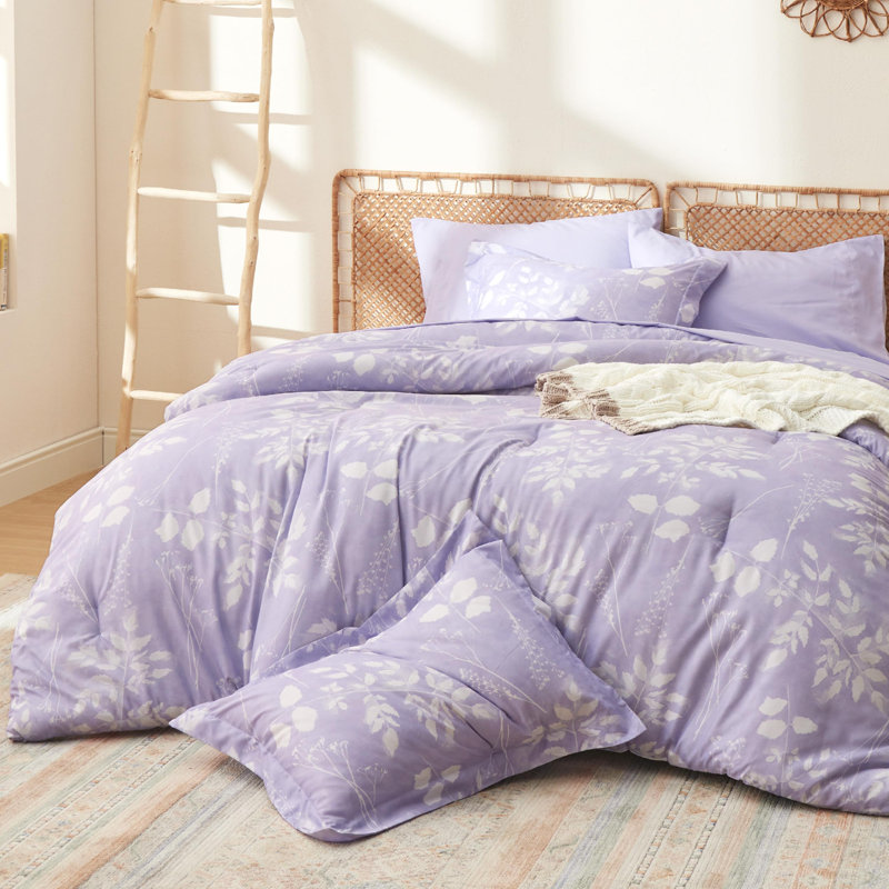 Bedsure Bed in a Bag - Reversible Floral & Plant Pattern Printed with Comforters, Sheets, Pillowcases & Shams, 89GSM