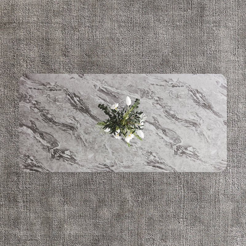 Rectangular Dining Table, Modern Table with U-Shaped Base, Light Gray Marble, 30"H x 71"L x 35.4"W
