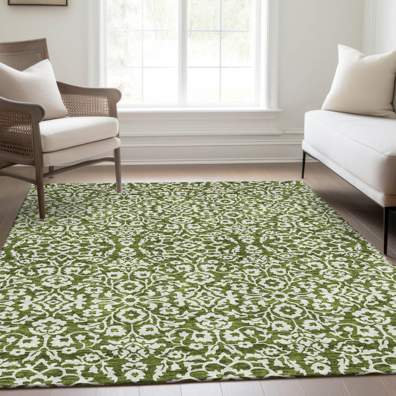 Premium Machine Washable Prisco Olive Rug, Rectangle 3' x 5'