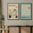 Classical Artwork Geometric Teal Abstract Mid-Century Modern Picture Framed Canvas 2 Pieces Print Wall Art-71660107-71660106