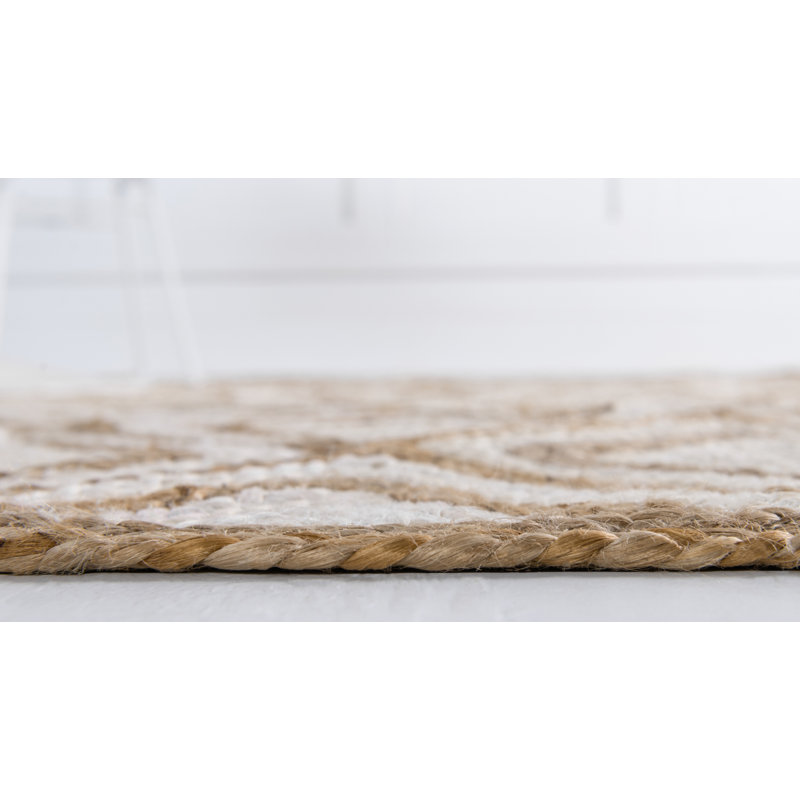 Tapis ivoire en coton tressé à la main Jereck, Rectangle 3 pi 3 po x 5 pi 1 po