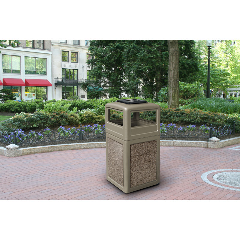 Poubelle® 42 gallons StoneTec, Beige avec bleu-gris