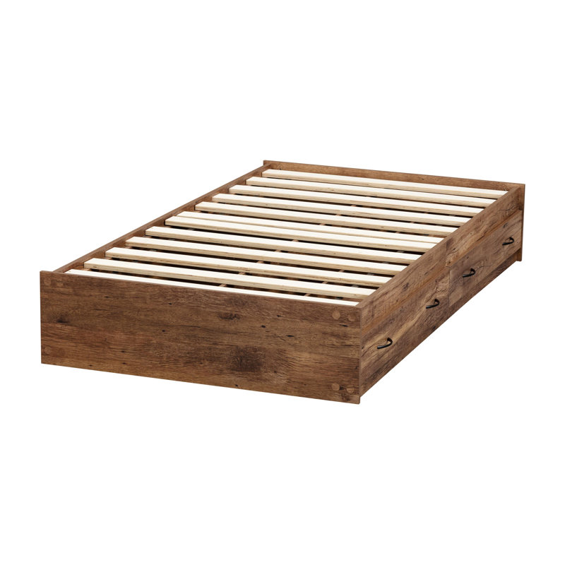 Twin Mountain Oak Platform Bed with 2 Storage Drawers