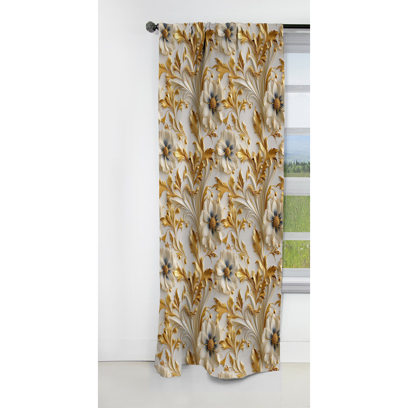 Rideau occultant en marbre doré et blanc Royal Flower Garden Serenity III - Abstrait, L 52 po x L 63 po