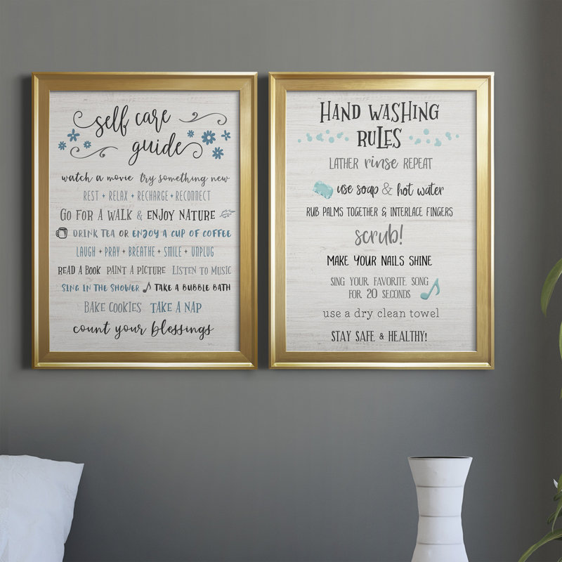 Guide to Self Care - Ensemble 2 pièces d'art textuel sur toile, Toile avec cadre doré, H 18,5 po x l 49 po x P 1,5 po