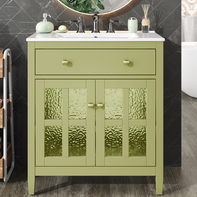 30'' Single Bathroom Vanity With Ceramic Sink, Green