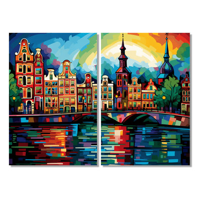 City Amsterdam Popart II - ensemble de 2 décorations murales industrielles multicolores
