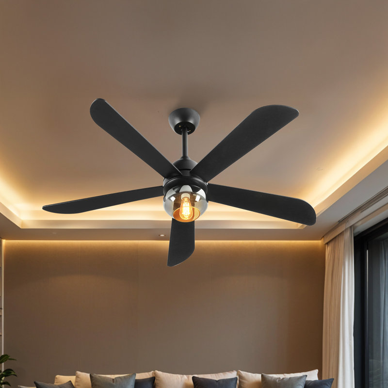 Ventilateur de plafond moderne de 52 po avec lumière et télécommande, Noir, Noir