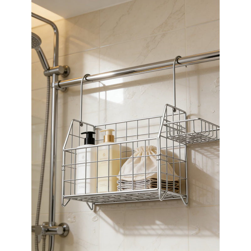 Grand organisateur suspendu antirouille pour panier de douche, panier de douche en acier inoxydable 304 pour salle de bain et baignoire, support de douche pour shampooing, revitalisant, savon et accessoires de bain