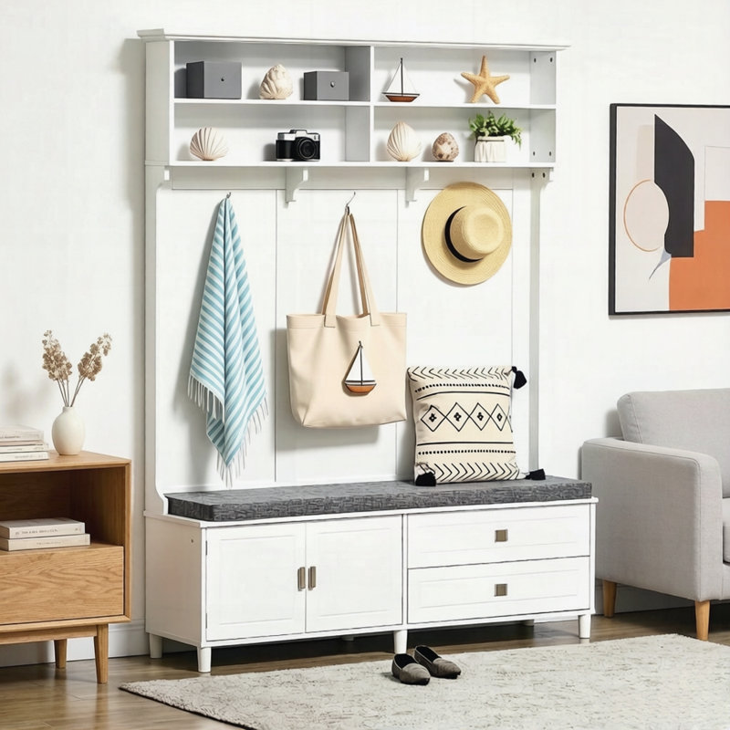 Coat Rack Tree with Storage Space,Entryway Hall Tree,Chic Hall Tree