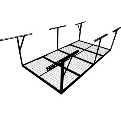 4x8ft Heavy - Duty Metal Overhead Garage Storage Rack, 600 Lb. Loading Capacity, 22'' 40" Adjustable Ceiling Drop Down, Black, Reclaim Space, Clear Floor Suitable For Wood /joists And Concrete Wall