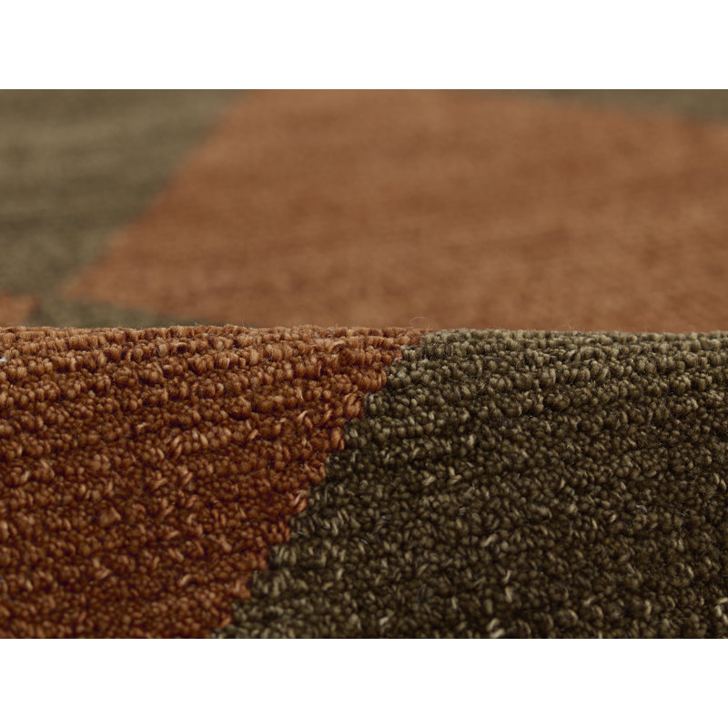 Copper and Dark Brown Rectangular Wool Handmade Area Rug