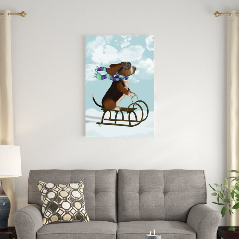 " Basset Hound, Sledging " by Fab Funky, 36" H x 24" W