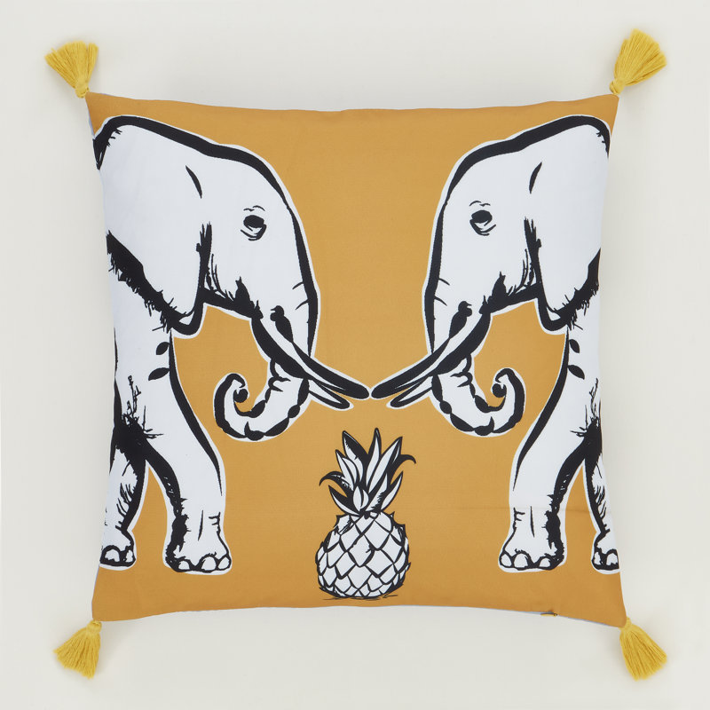 Tembo Elephant Tassel Scatter Cushion with Filling, Ochre