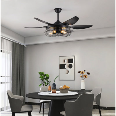 Ventilateur de plafond encastré moderne 52 po avec lumière noir mat moderne