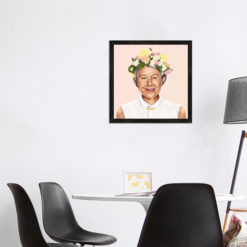 Queen Elizabeth by Amit Shimoni - Print on Canvas, Black Framed, 66.04 cm H x 66.04 cm W