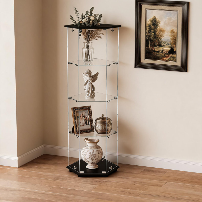 Armoire à vin d'angle en verre noir pour tous les étages, Black