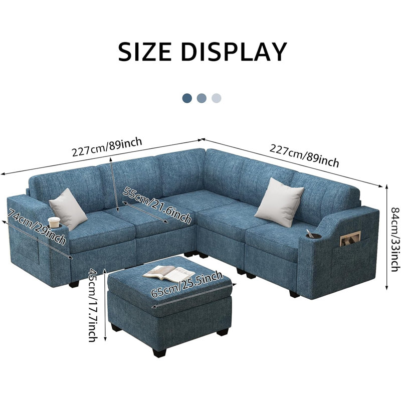 Canapé modulaire rembourré 6 pièces Eldee, Bleu