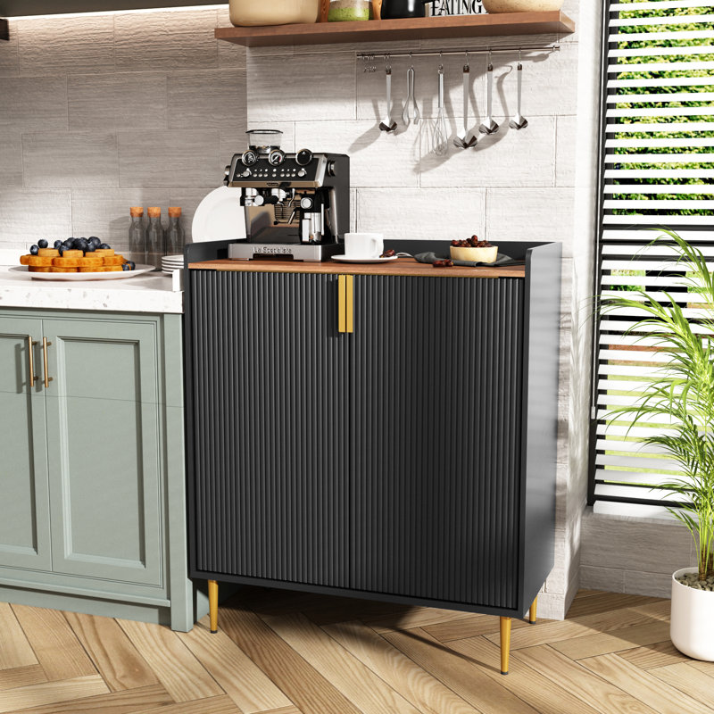 31.6'' Modern Coffee Bar Cabinet with Wine Racks and Storage Drawer, Black
