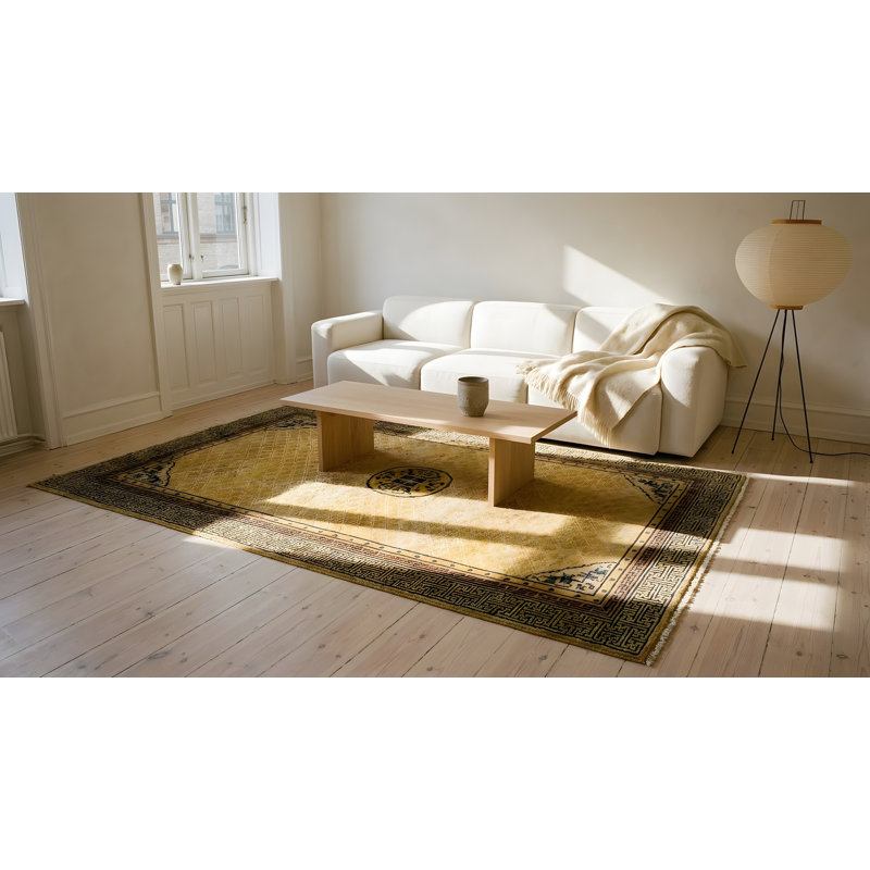 Antique Ningxia Hallway Runner Silk Gold Rug