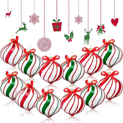 12 pièces de décorations de Noël bonbon à la menthe poivrée rouge et verte - boules suspendues en verre rayé pour arbre de Noël, décorations de fêtes et de fêtes intérieures / extérieures