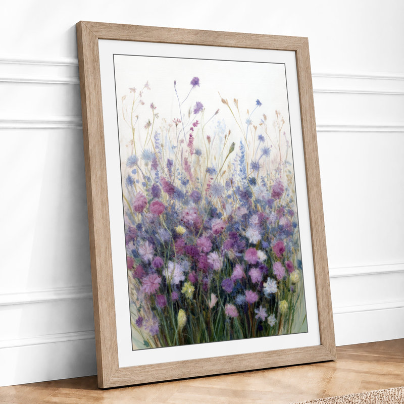 Lavender Meadow Botanical - Framed Print, A2 - 59.4 x 42.0 cm, Oak