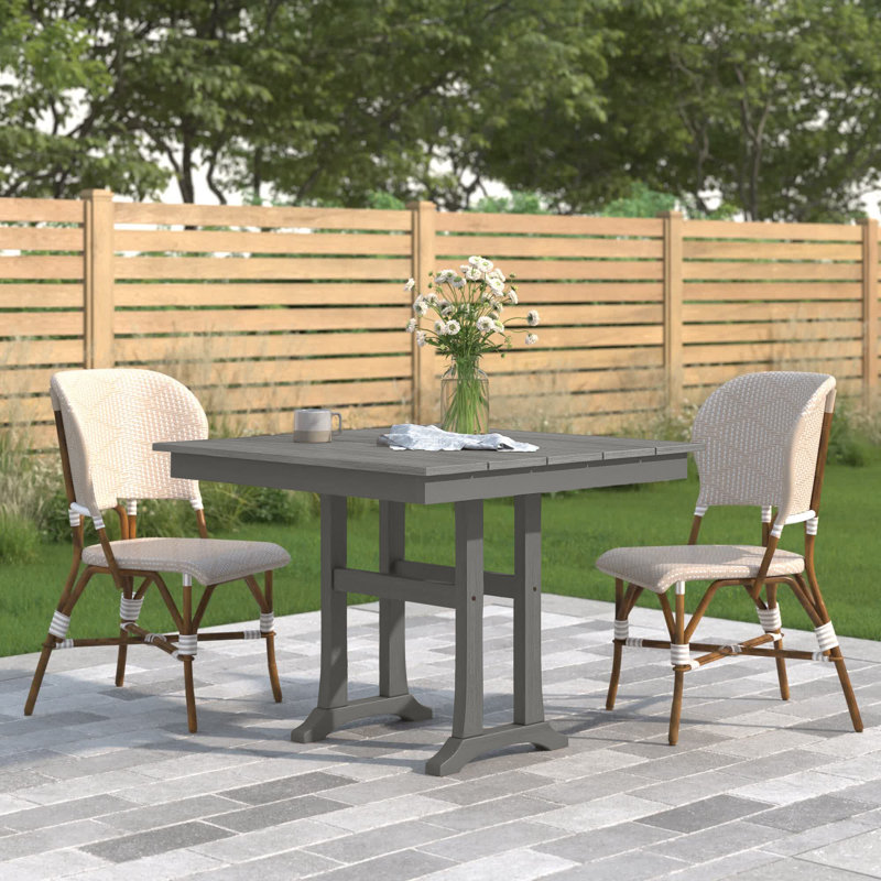 Table de salle à manger à tréteaux Farmhouse, l 37,5 po x L 37,63 po x H 29 po, Dalle de pierre
