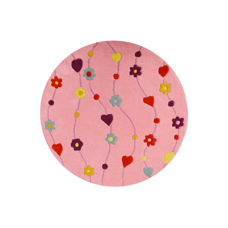 Round Kids Flowers Floral Wool Area Rug, Round 150cm