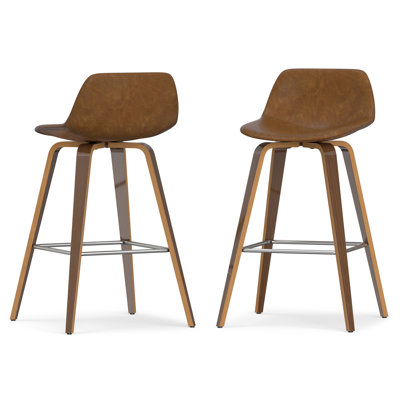 Randolph Upholstered Bentwood Mid-Century Modern Bar & Counter Stool with Chrome Footrest (Set of 2) by Simpli Home