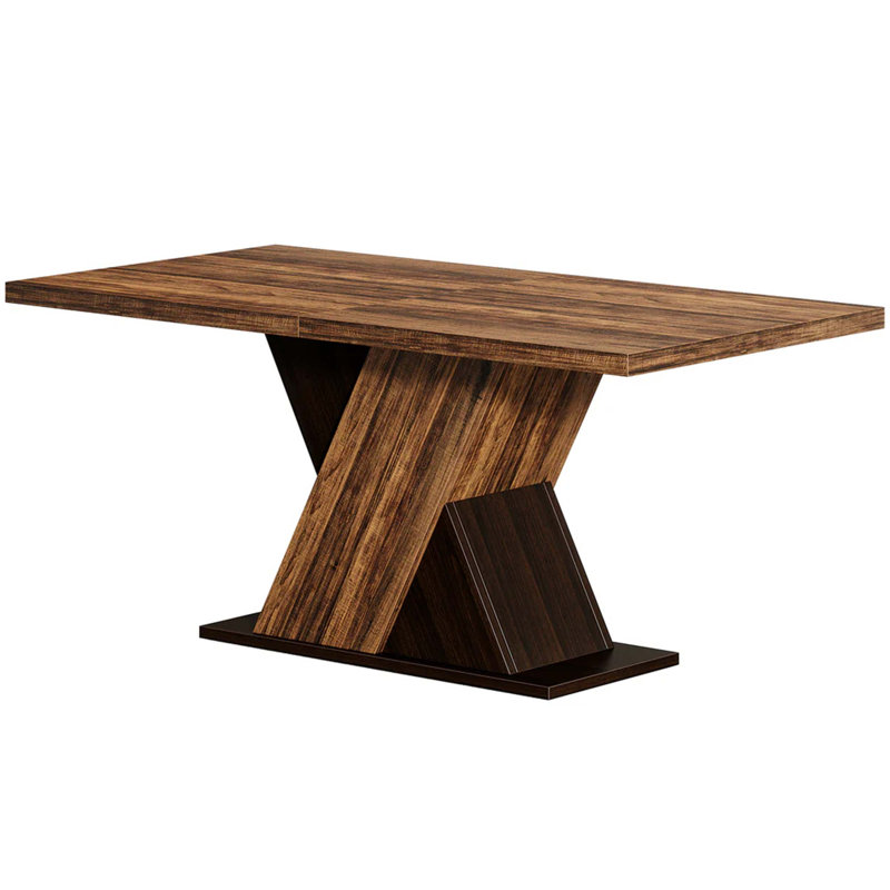 Table de salle à manger chic avec base en forme de X pour les espaces de ferme modernes, offrant de la stabilité, un grand espace pour les jambes et un assemblage sans effort.