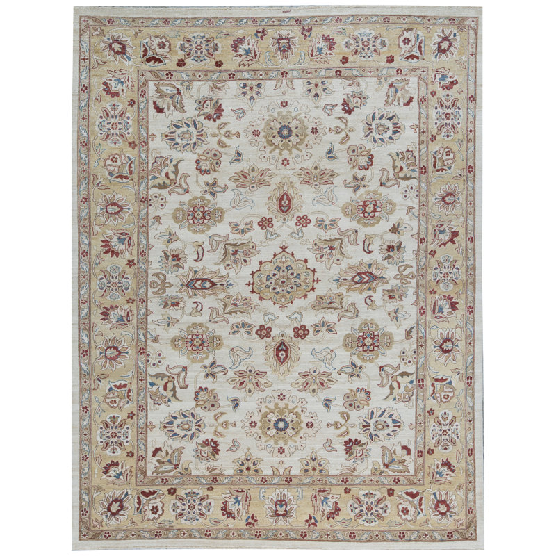 Tapis crème et doré de haute qualité noué à la main Sultanabad