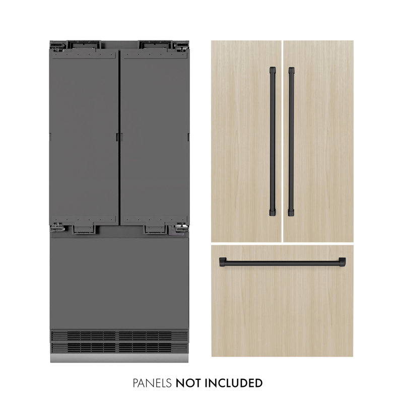 ZLINE 36 in. Panel Ready French Door Built-In Refrigerator with Graphite Gray Interior, Matte Black