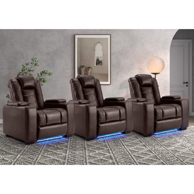 39'' Adjustable Headrest Power Recliner Man Cave Home Theater Chair With Cup Holders USB LED (Set of 3)