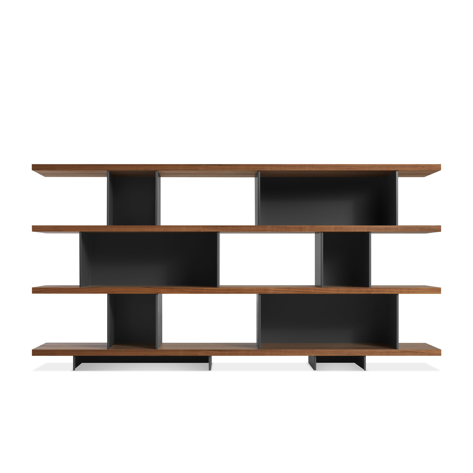 Happy Day Wide Bookcase, Walnut/Oblivion, (4 Shelves) 41" H x 81" W x 14" D