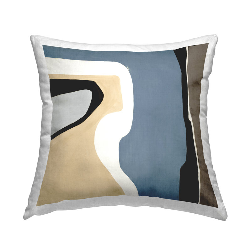 Coussin contemporain à imprimé de formes beiges et bleues par Ruth Fromstein