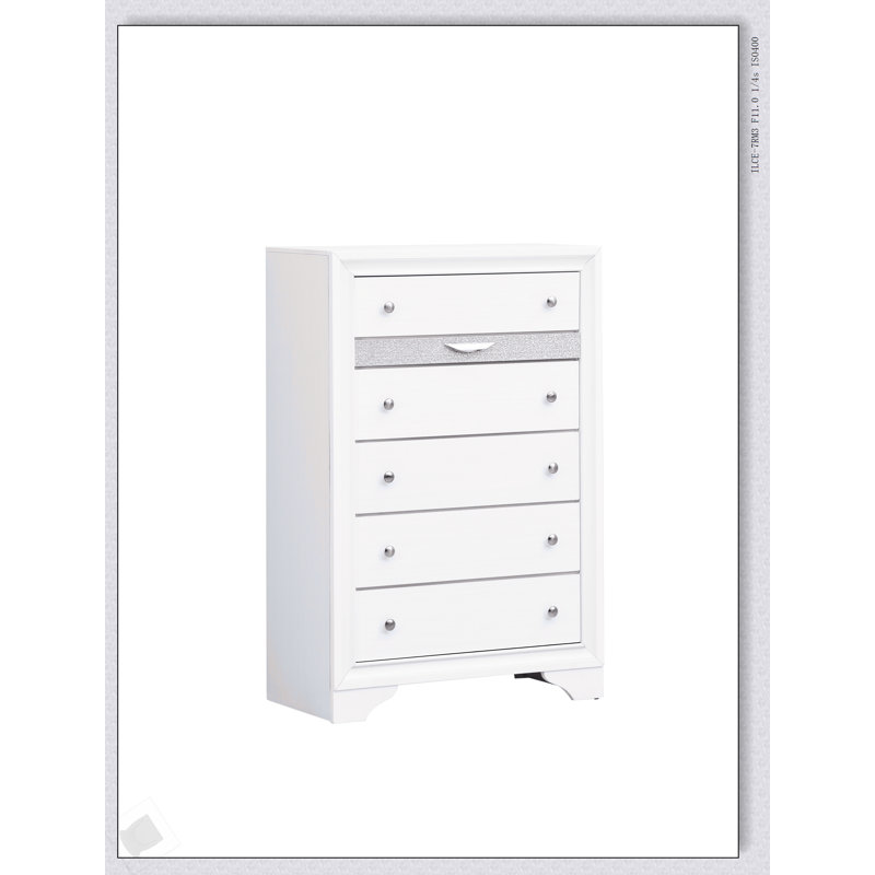 Commode Madrid G02390-CH avec tiroirs doublés de feutre et garniture en bois durable, parfaite pour le rangement et le style modernes.