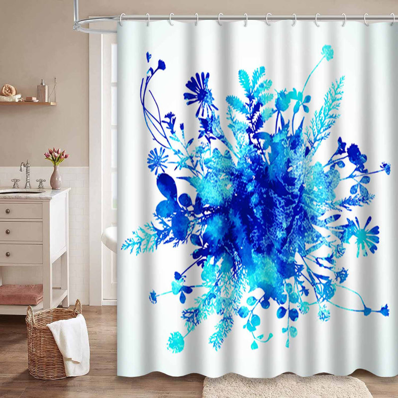 Rideau de douche bleu imperméable, rideaux de douche pour la salle de bain avec 12 crochets, 72" L x 84" W